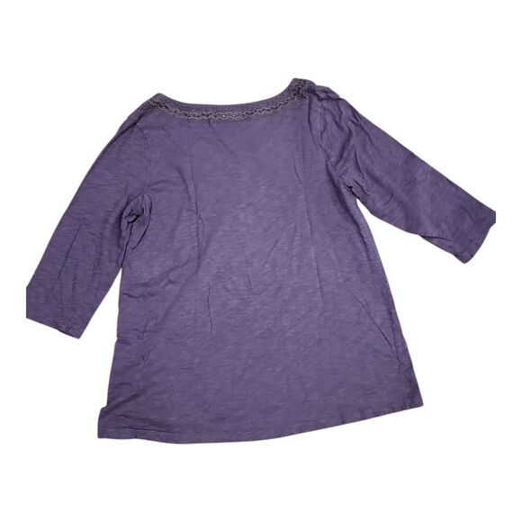 J. Jill Women Medium Purple 3/4 Sleeves Lace Trim V-Neck Top Cotton Modal Casual - Picture 7 of 9